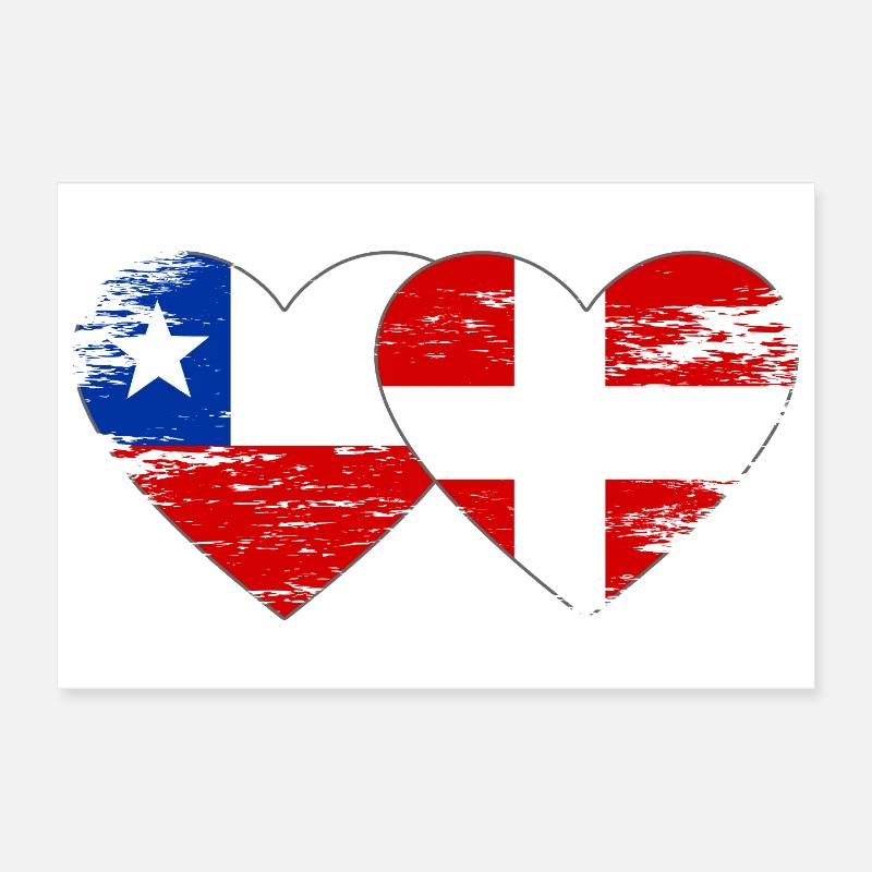 Cœur du drapeau du Danemark du Chili utilisé Poster 30 x 20 cm