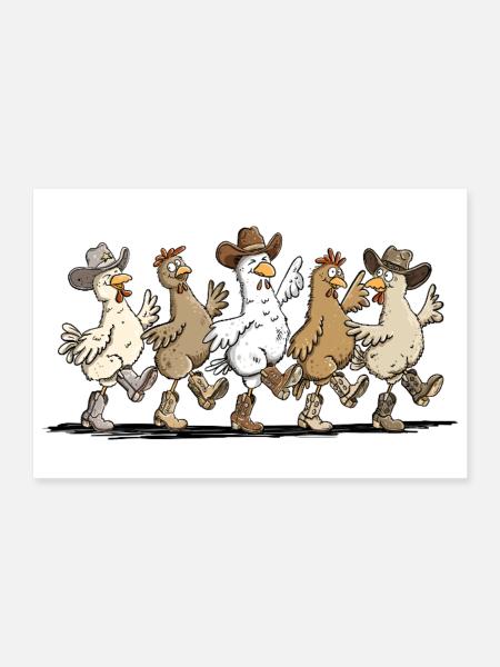 Line Dance Hühner | Lustige Hühner Geschenk - Poster 30x20 cm - Weiß - Vorne