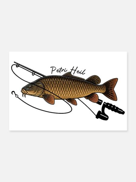Angeln mit Rute Karpfen Fisch Petri Heil - Poster 30x20 cm - Weiß - Vorne