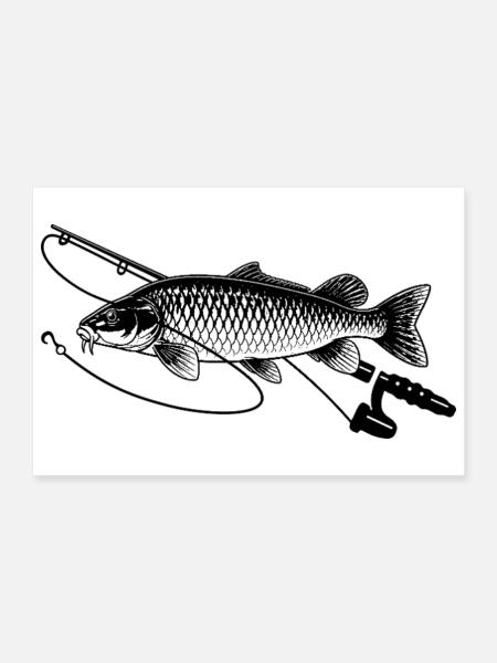 Karpfen Fisch angeln mit Rute Petri Heil - Poster 30x20 cm - Weiß - Vorne