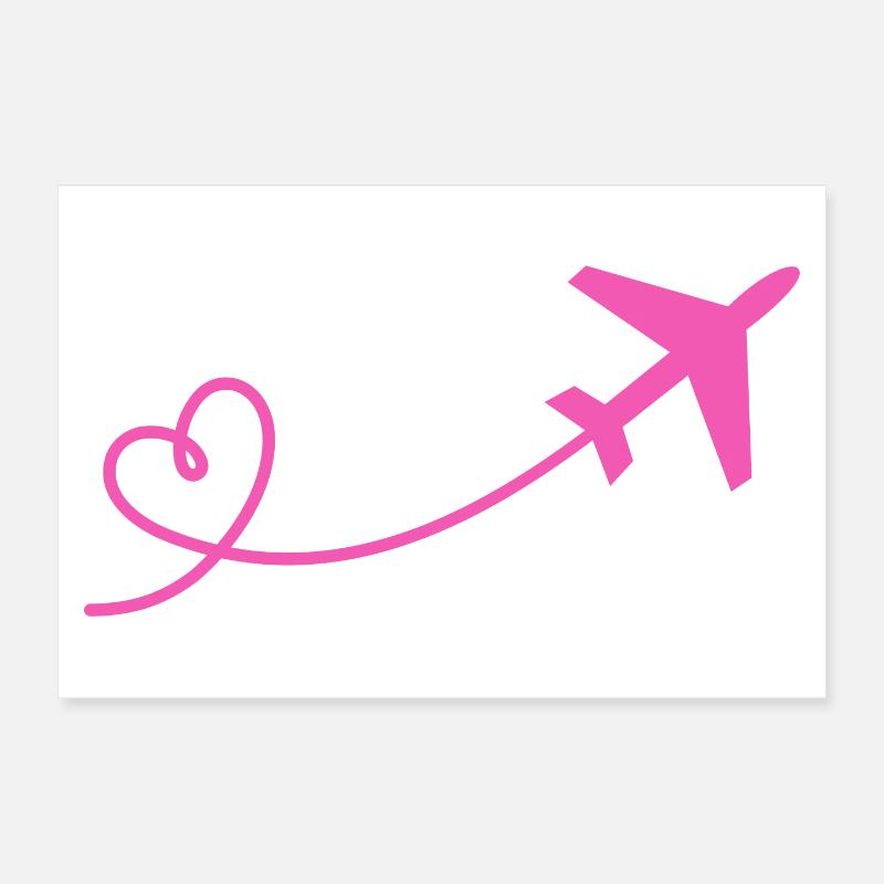 Flugzeug Flieger mit Herz in pink - Poster 30x20 cm - Weiß