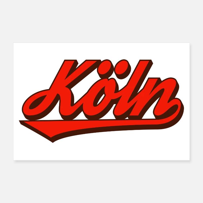Cologne Retro Script Logo Red Poster 12" x 8" (30x20 cm)