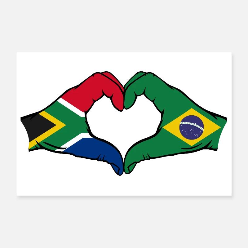 Afrique du Sud Brésil Drapeau Mains Forme De Coeur Poster 30 x 20 cm