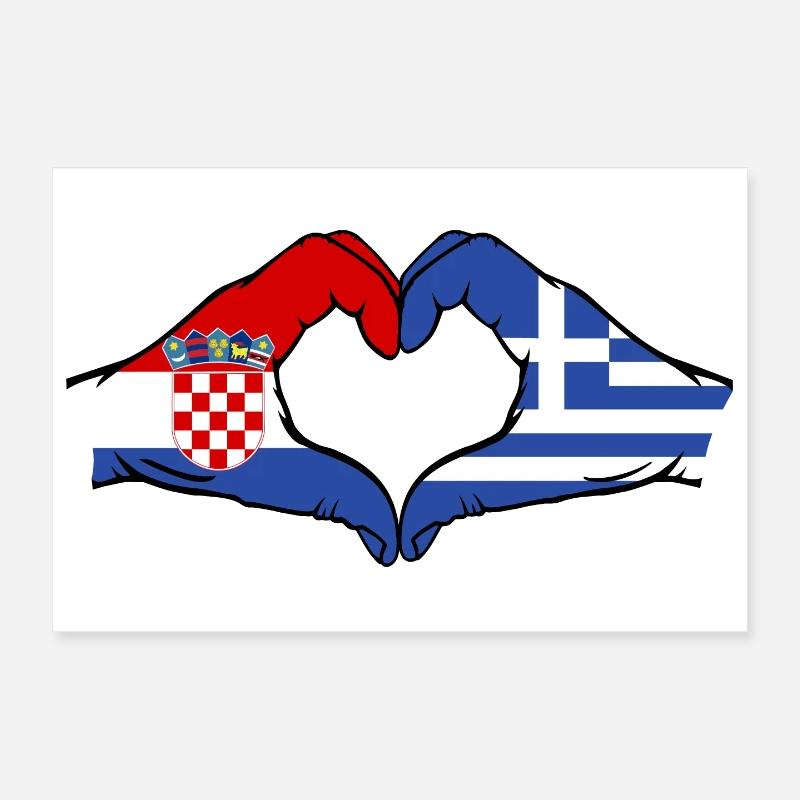 Croatia Greece Flag Hands Heart Shape Poster 12" x 8" (30x20 cm)