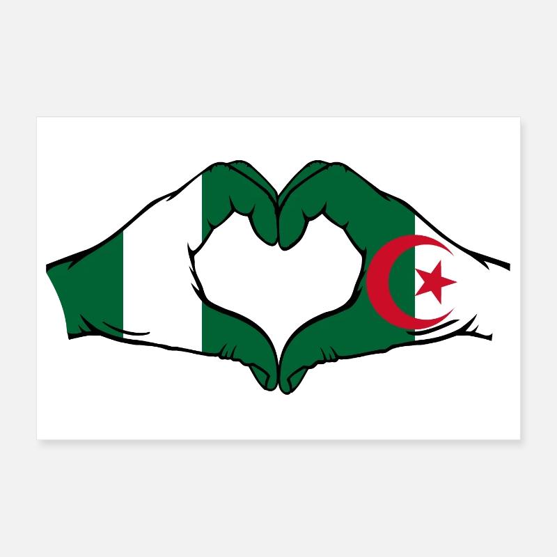 Nigeria Algérie Drapeau Coeur Forme Poster 30 x 20 cm