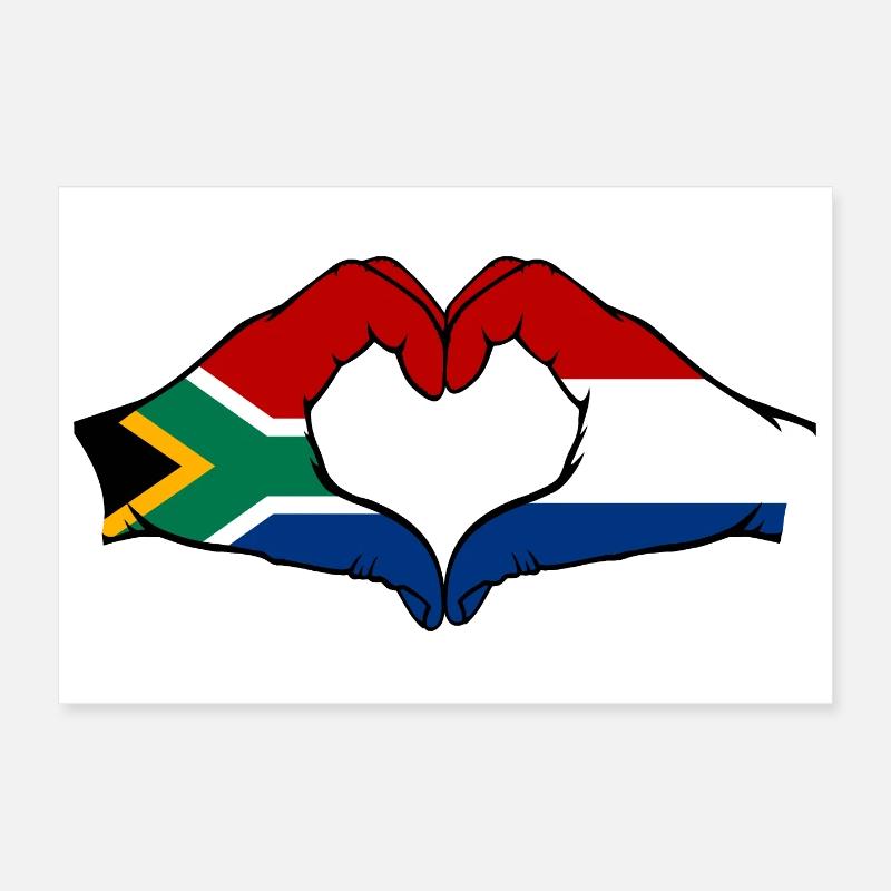 Afrique du Sud Hollande Drapeau Mains Coeur Forme Poster 30 x 20 cm