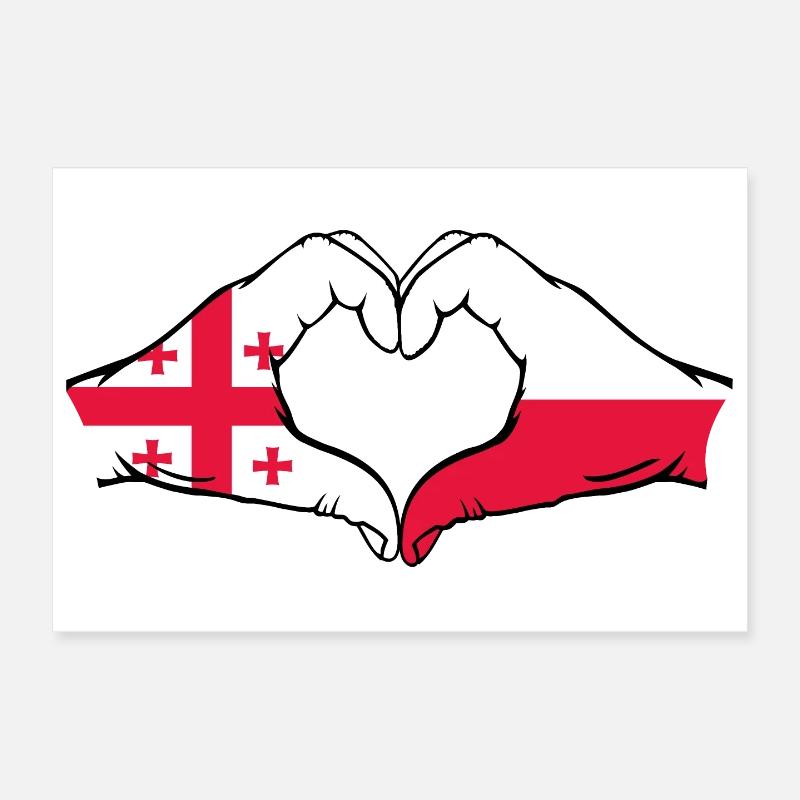 Géorgie Pologne Drapeau Mains Coeur Forme Poster 30 x 20 cm