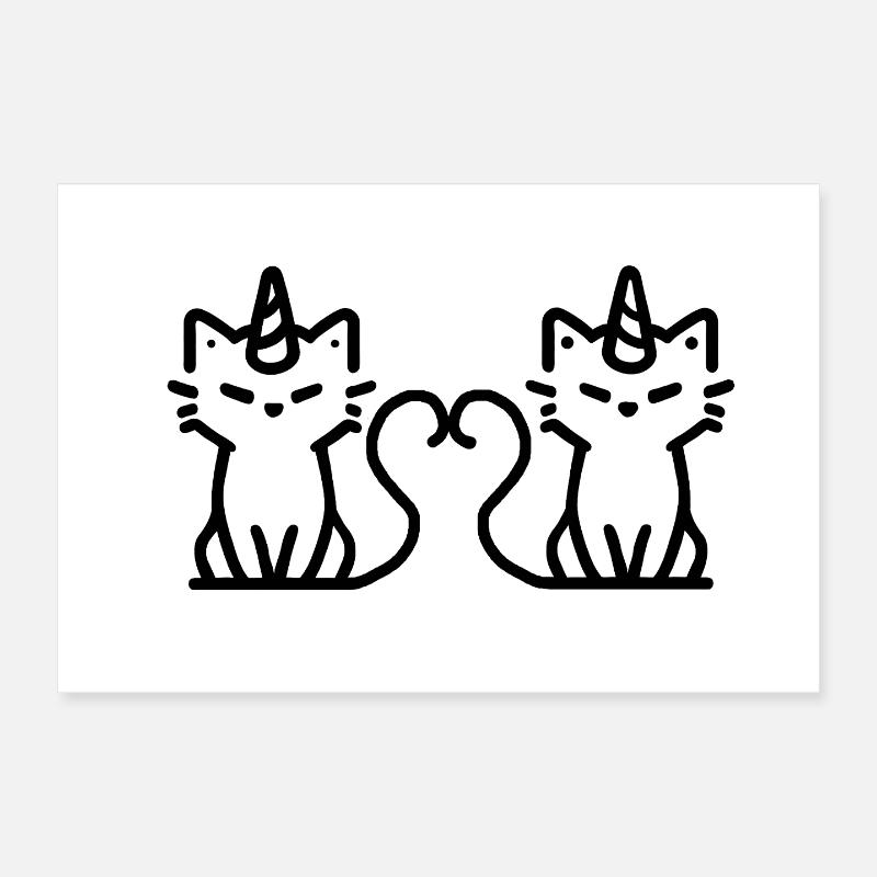 Katze-Einhörner verliebt - Poster 30x20 cm - Weiß