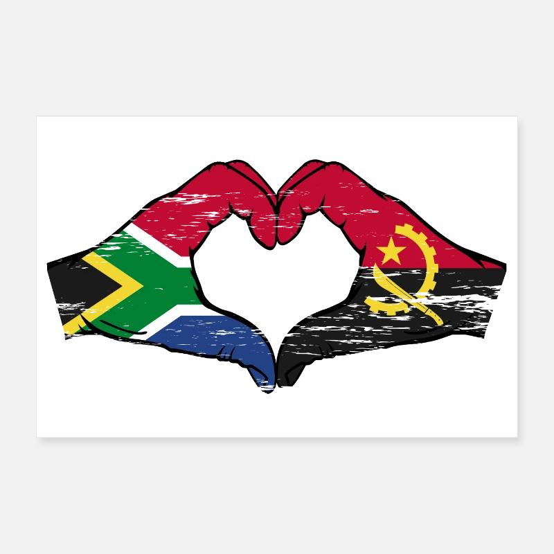 Afrique du Sud Angola drapeau mains forme de coeur utilisé Poster 30 x 20 cm