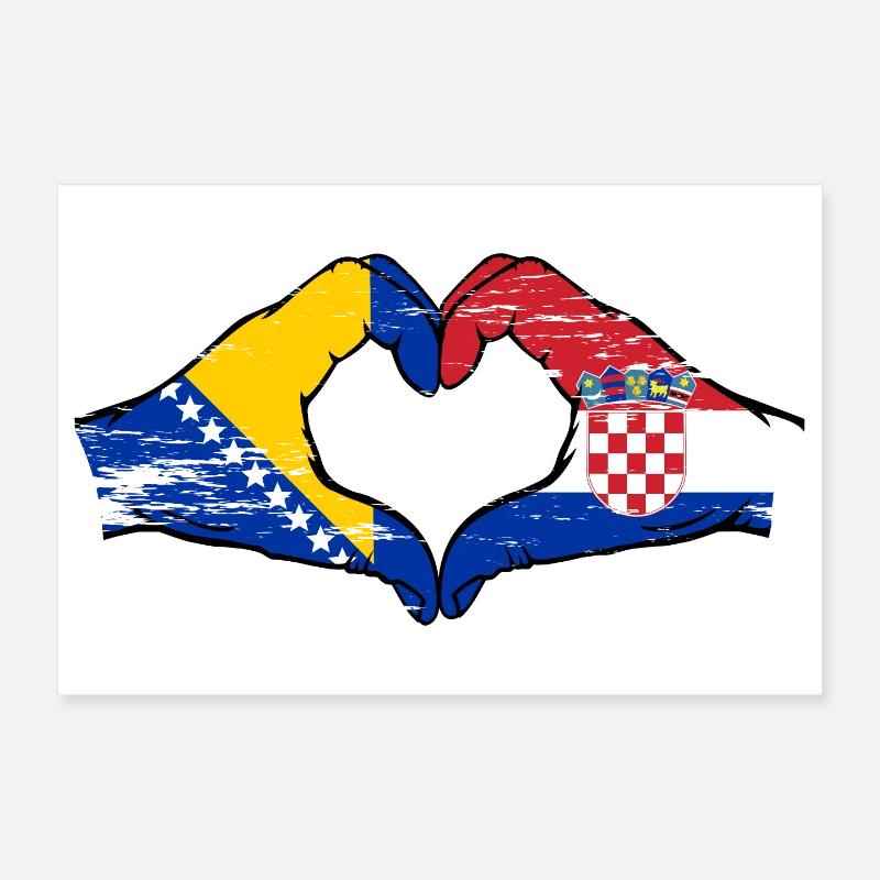 Bosnie Croatie drapeau mains forme de coeur utilisé Poster 30 x 20 cm