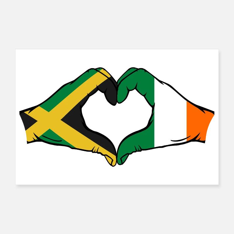 Jamaica Ireland Hands Heart Shape Poster 12" x 8" (30x20 cm)