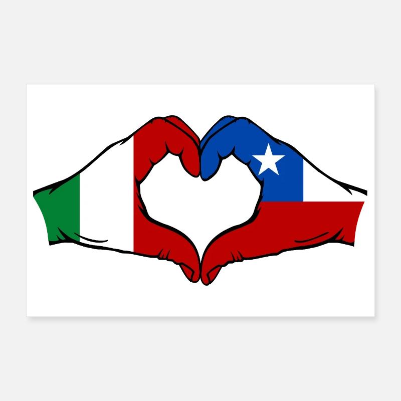 Italy Chile Flag Hands Heart Shape Poster 12" x 8" (30x20 cm)