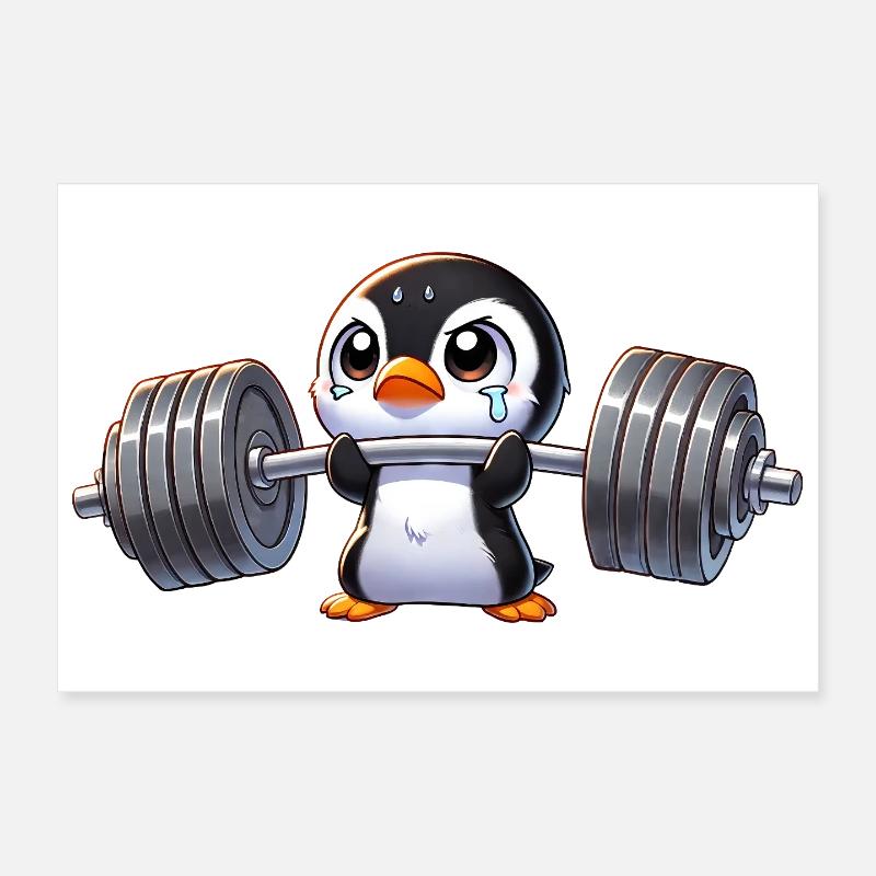 Starker Pinguin Workout Hantel Training - Poster 30x20 cm - Weiß