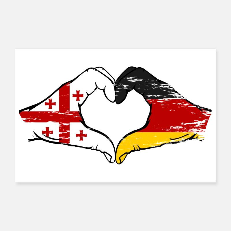 Géorgie Allemagne Drapeau Mains Coeur Forme utilisation Poster 30 x 20 cm