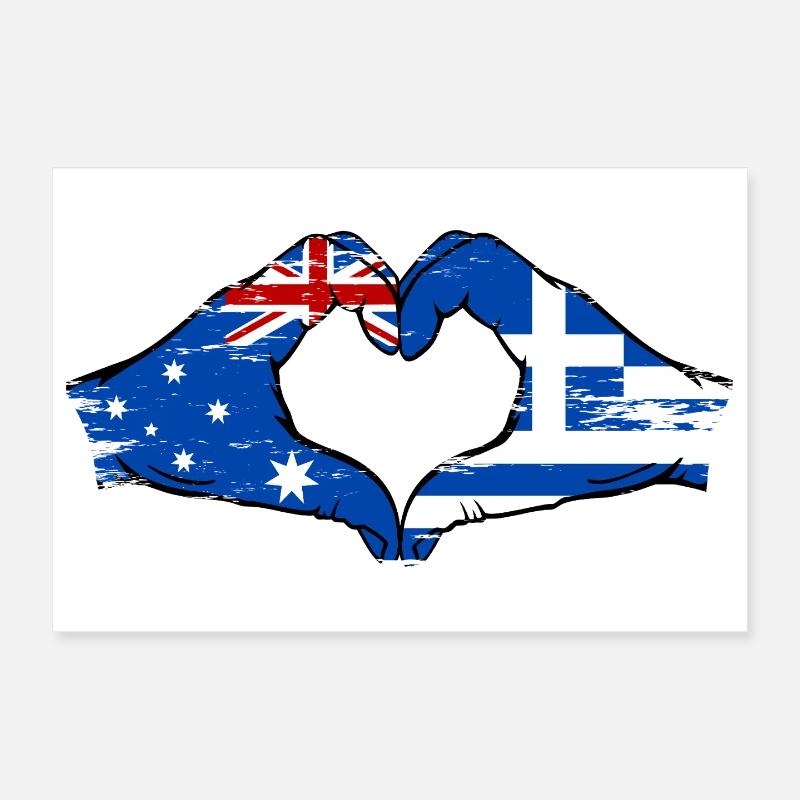 Australie Grèce Drapeau Mains Coeur Forme Poster 30 x 20 cm