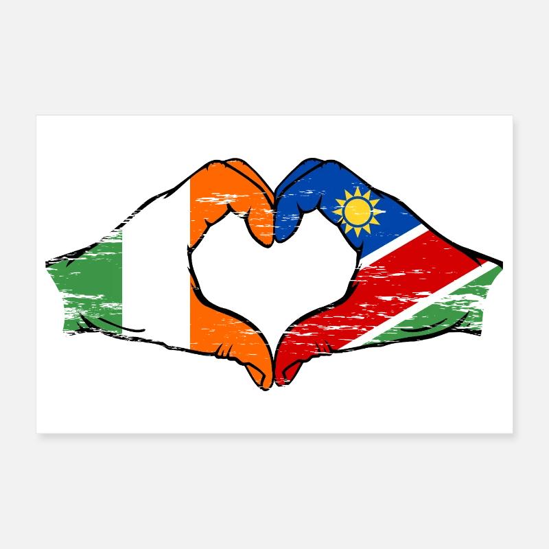 Ireland Namibia Flag Hands Heart Shape Poster 12" x 8" (30x20 cm)
