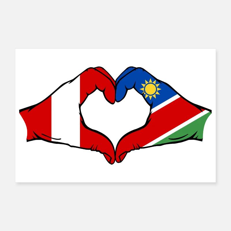 Peru Namibia Flag Heart Poster 12" x 8" (30x20 cm)