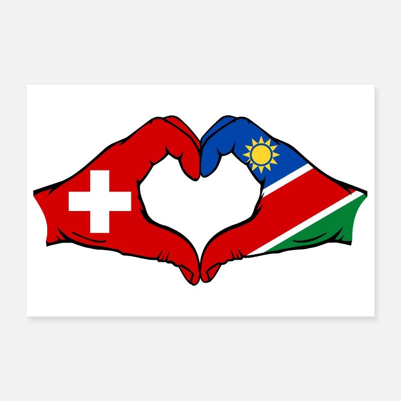 Switzerland Namibia flag hands heart shape Poster 12" x 8" (30x20 cm)