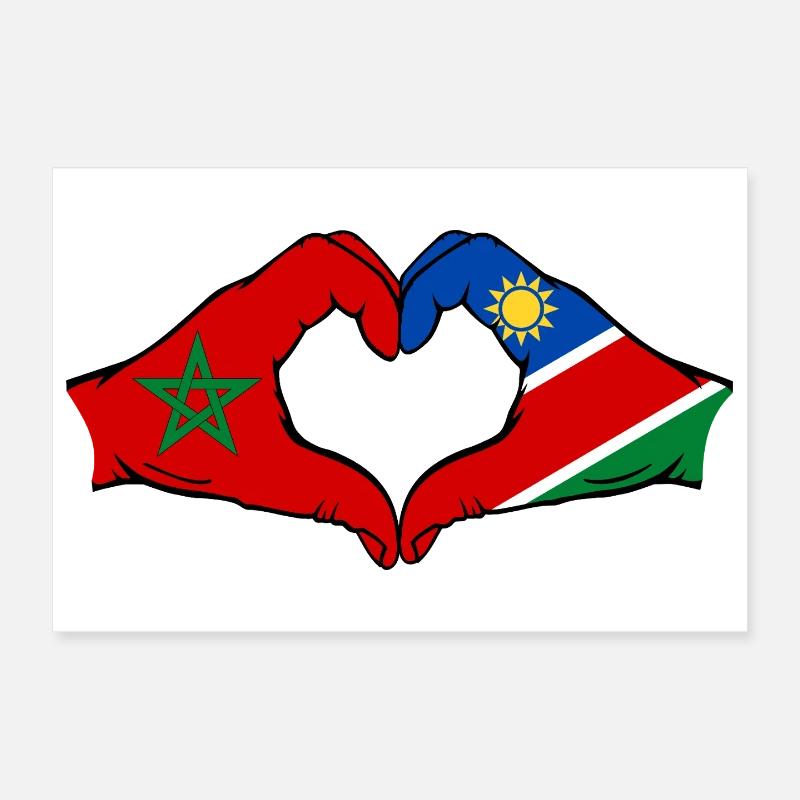 Morocco Namibia Flag Hands Heart Shape Poster 12" x 8" (30x20 cm)