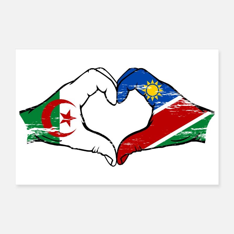 Algeria Namibia Flag Hands Heart Shape Used Poster 12" x 8" (30x20 cm)