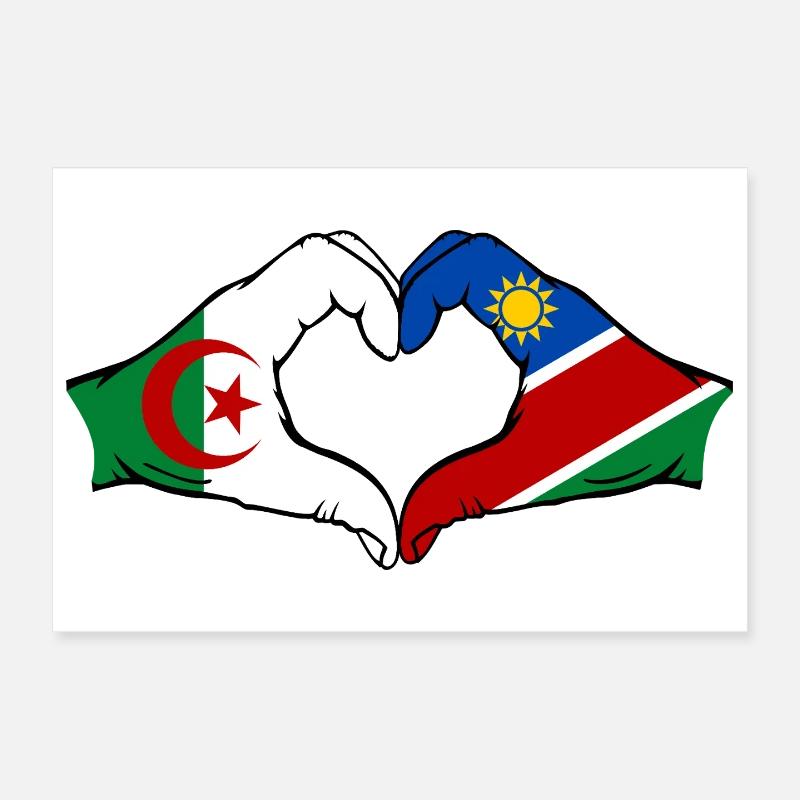 Algeria Namibia Flag Hands Heart Shape Poster 12" x 8" (30x20 cm)