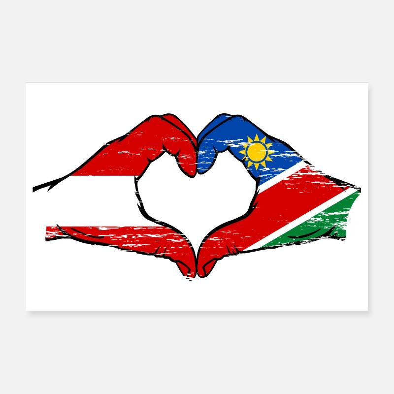Austria Namibia Flag Hands Heart Shape Used Poster 12" x 8" (30x20 cm)