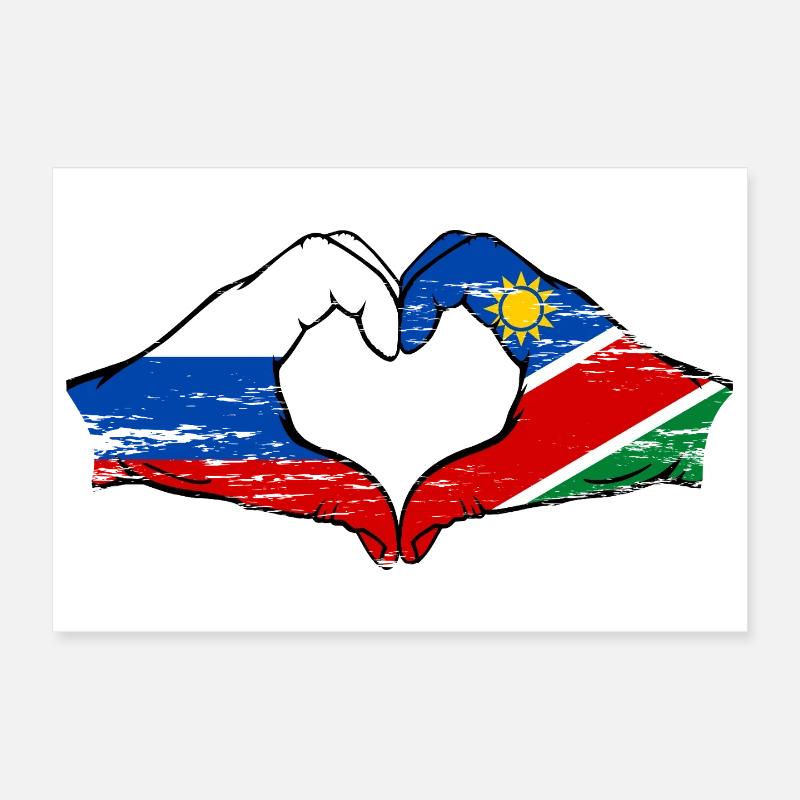 Drapeau de la Russie et de la Namibie en forme de cœur Poster 30 x 20 cm