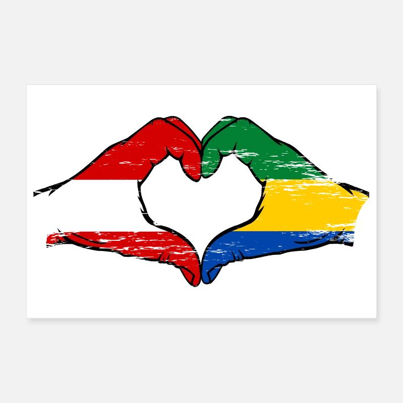 Drapeau de l'Autriche et du Gabon, mains en forme de cœur utilisées Poster 30 x 20 cm
