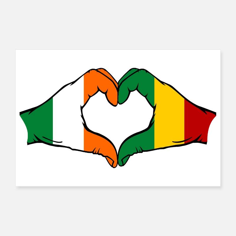 Drapeau Irlande Guinée Mains en forme de cœur Poster 30 x 20 cm