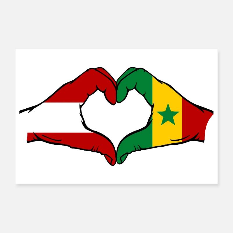 Austria Senegal Flag Hands Heart Shape Poster 12" x 8" (30x20 cm)