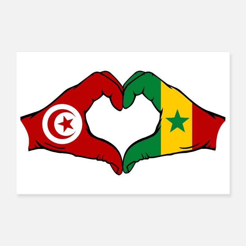 Tunisia Senegal Flag Hands Heart Shape Poster 12" x 8" (30x20 cm)