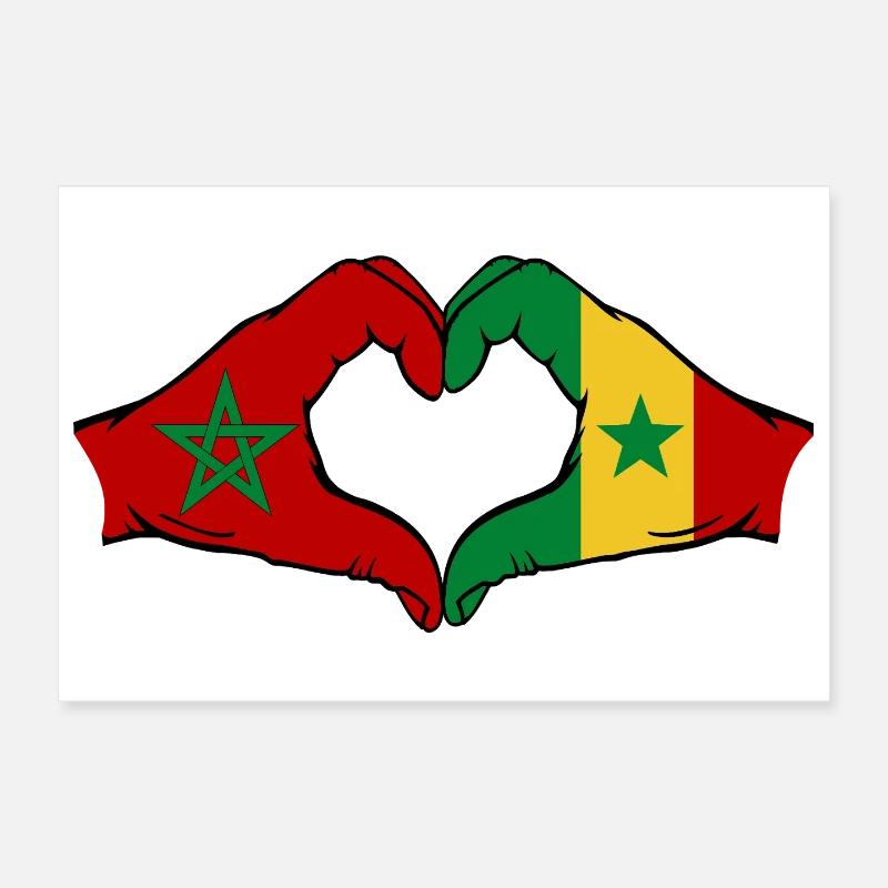 Chine Sénégal Drapeau Mains Coeur Forme Poster 30 x 20 cm