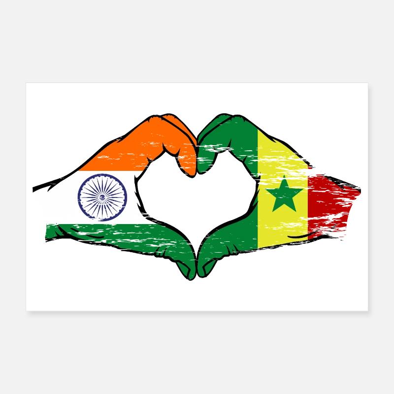 Inde Sénégal Drapeau Mains Coeur Forme Utilisé Poster 30 x 20 cm