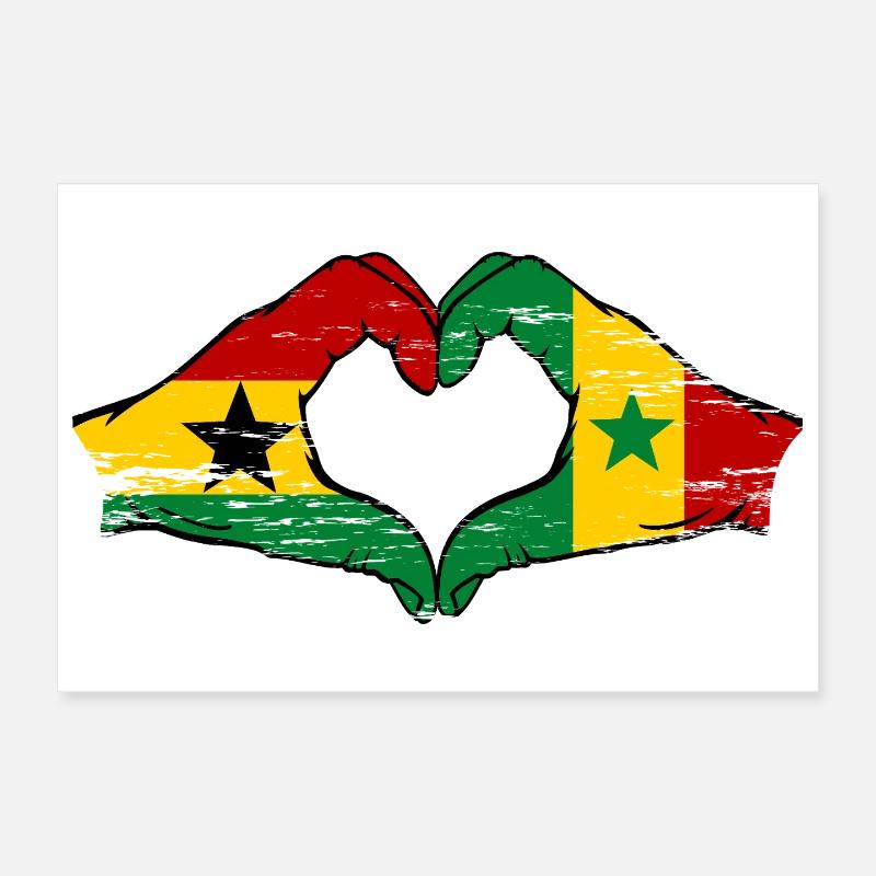 Ghana Senegal Flag Hands Heart Shape Used Poster 12" x 8" (30x20 cm)