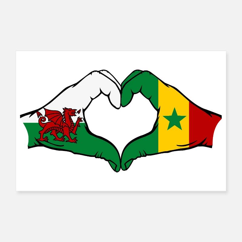 Pays de Galles Sénégal Drapeau Mains Coeur Forme Poster 30 x 20 cm