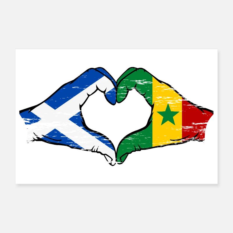 Ecosse Drapeau Sénégal mains forme de coeur utilisé Poster 30 x 20 cm