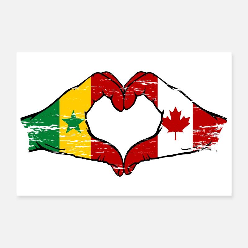 Senegal Canada Flag Hands Heart Shape Poster 12" x 8" (30x20 cm)