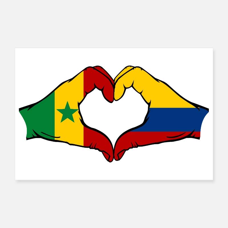 Sénégal Colombie Drapeau Mains Coeur Poster 30 x 20 cm