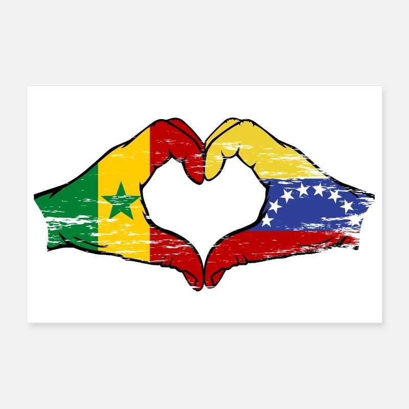 Sénégal Venezuela drapeau mains forme de coeur utilisé Poster 30 x 20 cm