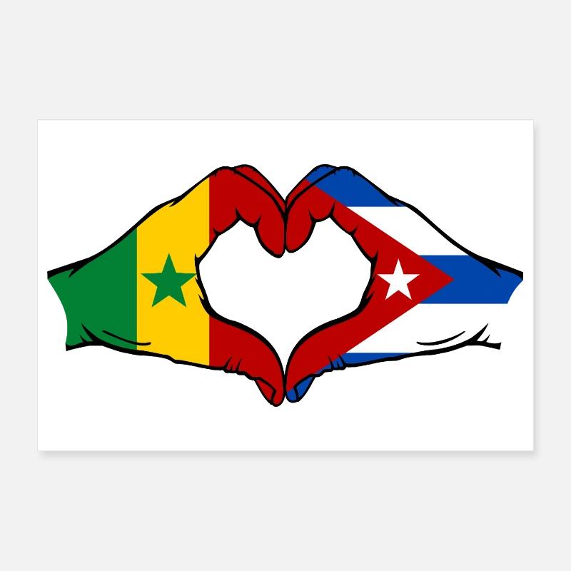 Sénégal Cuba Drapeau Mains Coeur Forme Poster 30 x 20 cm