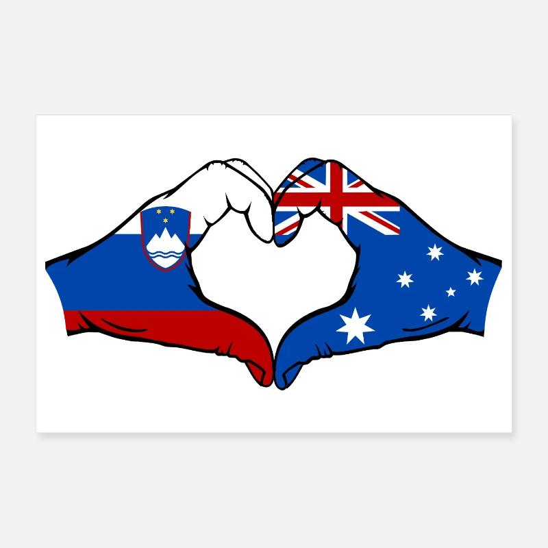 Slovenia Australia Flag Hands Heart Shape Poster 12" x 8" (30x20 cm)