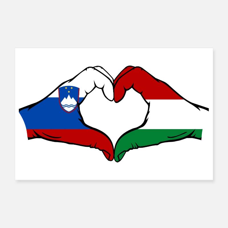 Slovénie Hongrie Drapeau Mains Coeur Forme Poster 30 x 20 cm