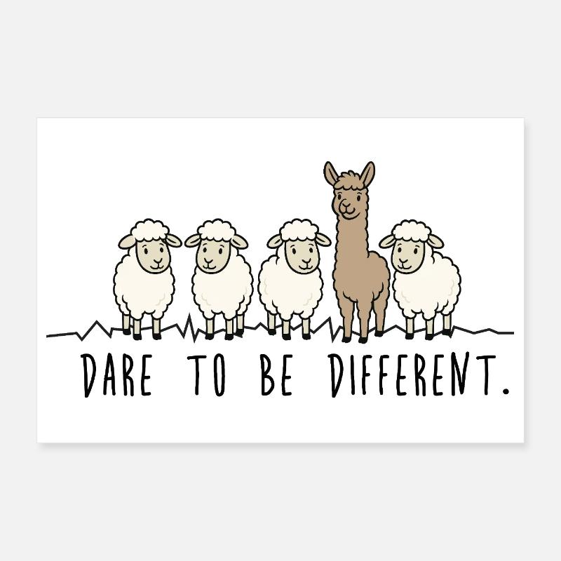 Osez être différent – Illustration de moutons-alpagas Poster 30 x 20 cm