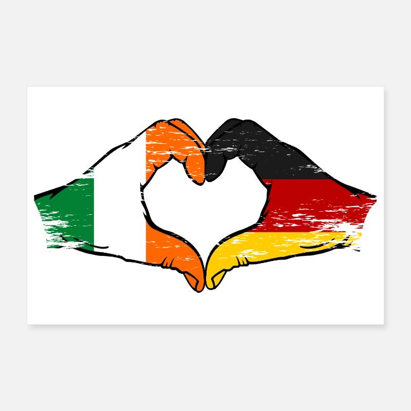 Drapeau Irlande Allemagne Mains en forme de cœur Poster 30 x 20 cm