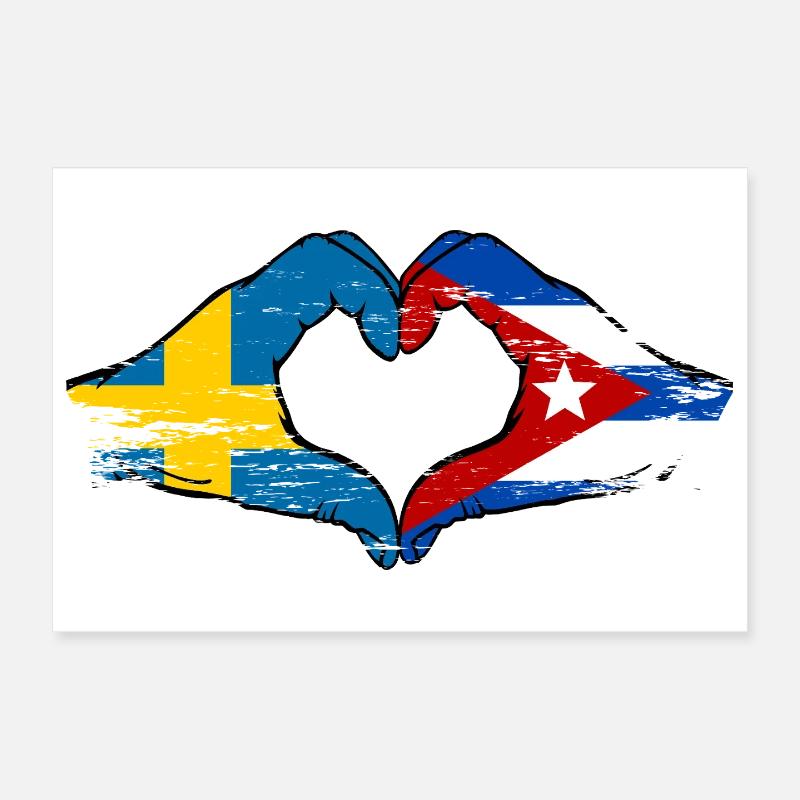 Drapeau Suède-Cuba Mains en forme de cœur utilisées Poster 30 x 20 cm