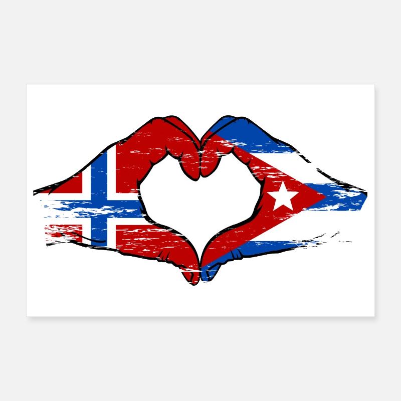 Drapeau de la Norvège, Cuba, mains de cœur Poster 30 x 20 cm