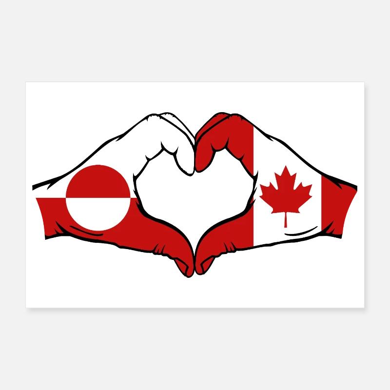 Drapeau du Canada Groenland, Mains en forme de cœur Poster 30 x 20 cm