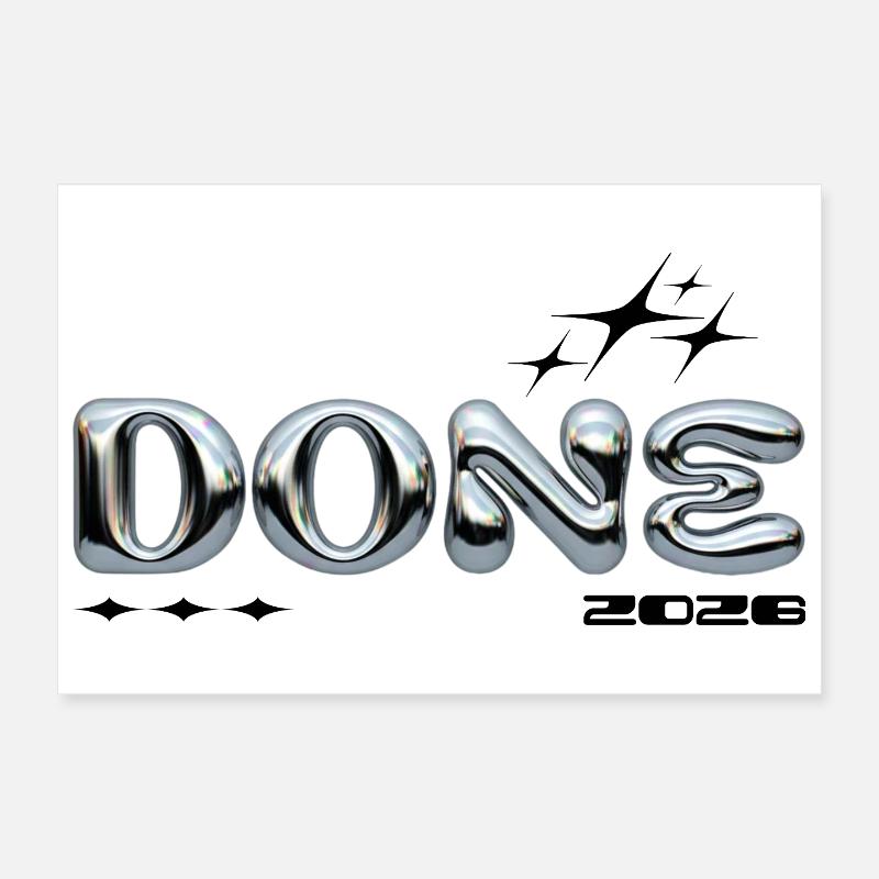 Chrome bubble letters DONE Poster 12" x 8" (30x20 cm)