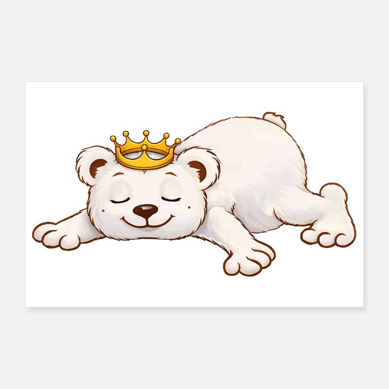 Ours endormi avec couronne – Motif d’animal mignon Poster 30 x 20 cm