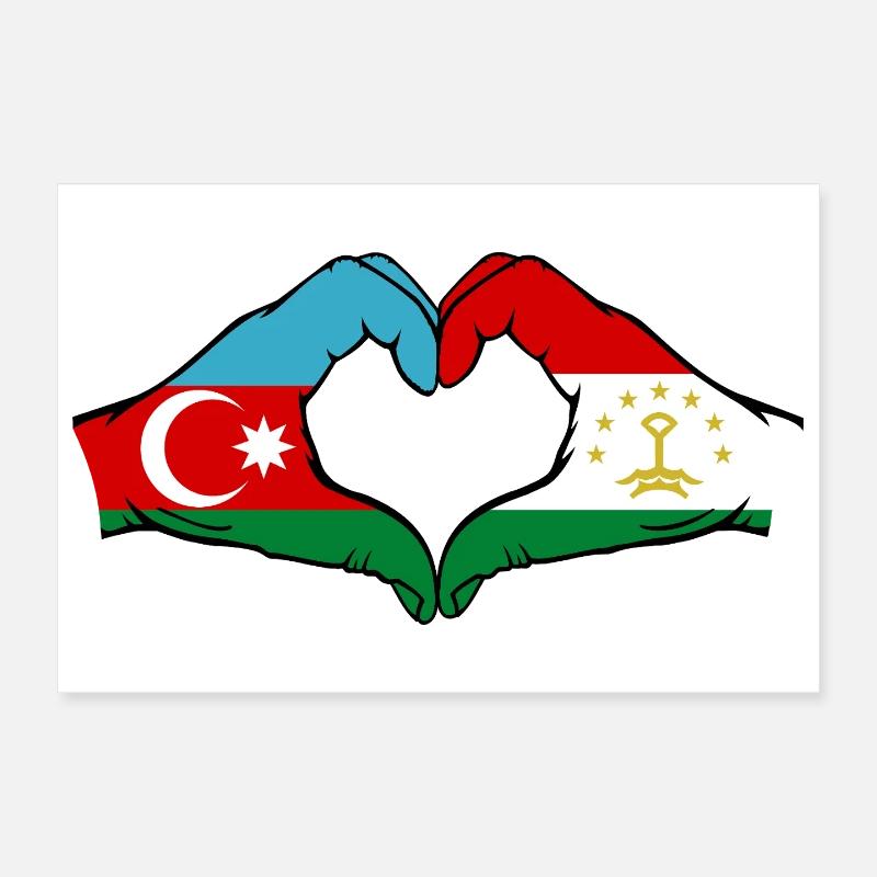 Aserbaidschan Tadschikistan Flaggenherz Poster 30x20 cm